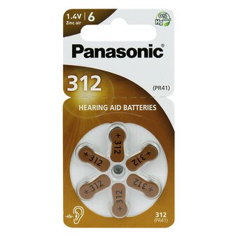 6 x Batteries for Panasonic 312/PR312/PR41 hearing aids