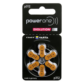 6 x Power One Evolution Varta 312 hearing aid batteries