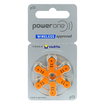 6 x Batteries for Power One Varta 13 MF hearing aids