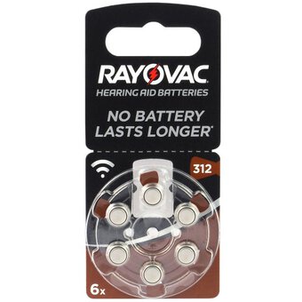 6 x Rayovac 312 Hearing Aid Batteries