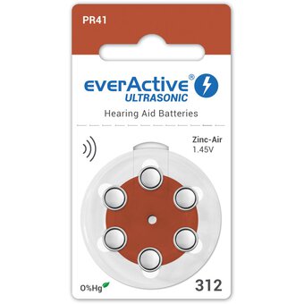 6 x everActive ULTRASONIC 312 Hearing Aid Batteries