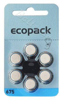 6x baterie do aparatów słuchowych ecopack Varta 675