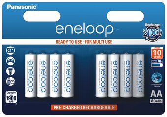8 x Panasonic Eneloop R6 AA 2000mAh BK-3MCCE/8BE rechargeable batteries (blister)