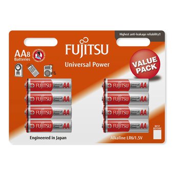 8 x Fujitsu Universal Power LR6 AA Alkaline battery Blister