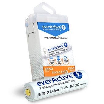 everActive 18650 3.7V Li-ion 3200mAh micro USB battery with BOX protection