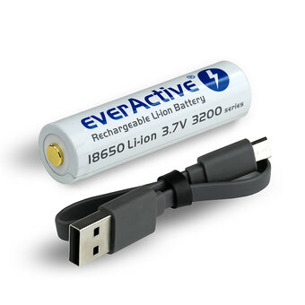 everActive 18650 3.7V Li-ion 3200mAh micro USB battery with BULK protection