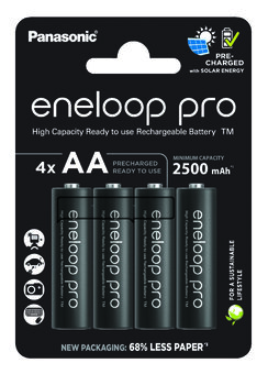 4 x Panasonic Eneloop PRO NEW R6 AA 2500mAh batteries BK-3HCDE/4BE (blister)