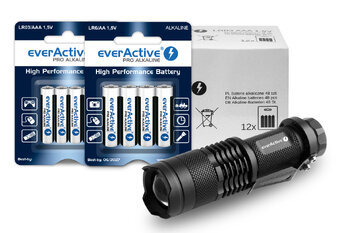 everActive Pro Alkaline Batteries 96pcs LR6/AA, 48pcs LR03/AAA+everActive FL-180 Flashlight