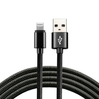 USB braided cable - Lightning / iPhone everActive CBB-2IB 200cm with support for fast charging up to 2.4A black