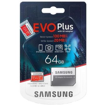 Samsung EVO PLUS microSDXC 64GB UHS-I U1 class 10 memory card + SD adapter