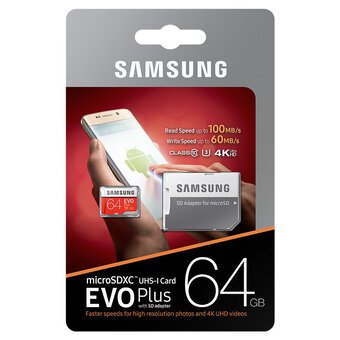 Samsung EVO PLUS microSDXC 64GB UHS-I U3 class 10 60/100MB/S memory card + SD Adapter