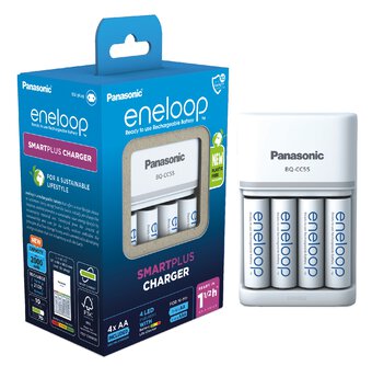 Rechargeable battery charger Panasonic Eneloop BQ-CC55 + 4 x R6/AA Eneloop 2000mAh BK-3MCDE