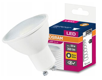 OSRAM GU10 LED Bulb 5W LED VALUE White Heat 2700k (120 degree lighting angle)