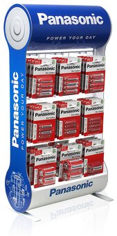 Panasonic Zinc Carbon Kit - 108bl R6/AA, 108bl R03/AAA, 24bl R14/C, 24bl R20/D, 24bl 6F22/9V + Stand 9 Hooks