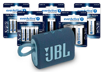 everActive Pro Alkaline 288pcs LR6, 288pcs LR03, 48pcs LR14, 48pcs LR20, 20pcs 6LR61 battery pack + JBL GO 3 Bluetooth Speaker