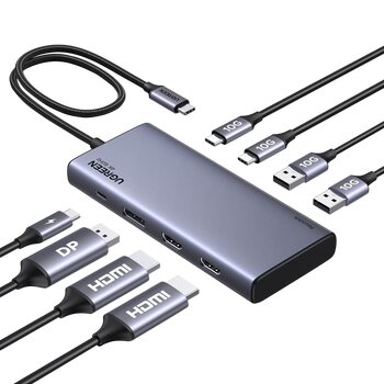 Adapter-Hub USB-C 8w1 Ugreen CM639 35625 2x USB 3.0 + 3x USB-C + 2x HDMI + 1x DP