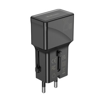 Adapter podróżny JELLICO 25W PD QC3.0 S6 mini PD 25W 1xUSB-C + 1xUSB QC3.0 Czarny