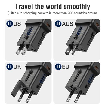 Adapter podróżny JELLICO 25W PD QC3.0 S6 mini PD 25W 1xUSB-C + 1xUSB QC3.0 Czarny