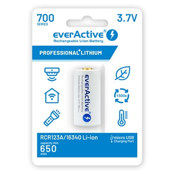 everActive 16340 3.7V Li-ion 700mAh micro USB battery with BOX protection