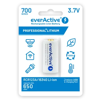 everActive 16340 3.7V Li-ion 700mAh micro USB battery with BOX protection