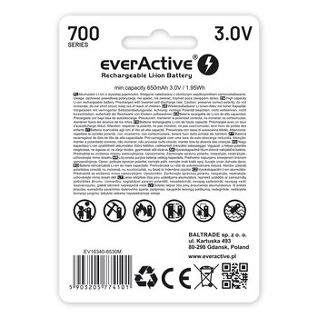 everActive 16340 3V Li-ion 700mAh micro USB battery with BOX protection