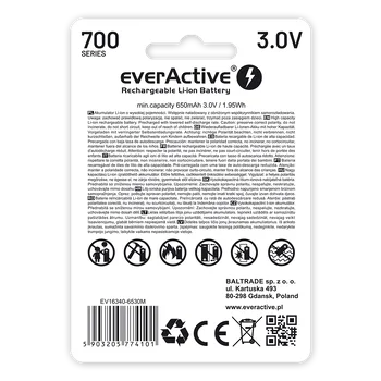 everActive 16340 3V Li-ion 700mAh micro USB battery with BOX protection