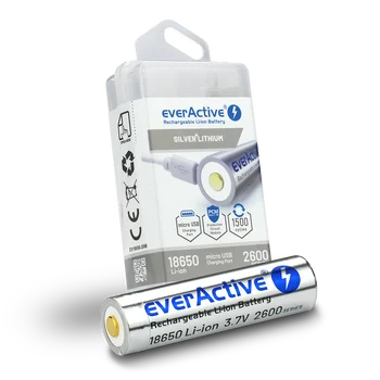 everActive 18650 3.7V Li-ion 2600mAh micro USB battery with BOX protection