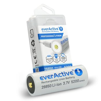 Akumulator everActive 26650 3,7V Li-ion 5200mAh micro USB z zabezpieczeniem BOX