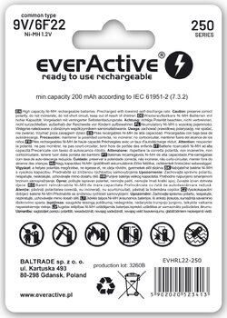 akumulatorek everActive 6F22/9V Ni-MH 250 mAh ready to use