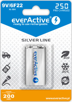 Rechargeable everActive 6F22/9V Ni-MH 250 mAh ready to use