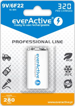 Rechargeable everActive 6F22/9V Ni-MH 320 mAh ready to use