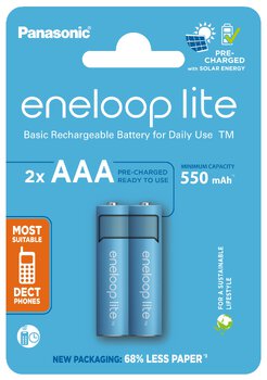 2 x Rechargeable Batteries Panasonic Eneloop Lite NEW R03 AAA 550mAh BK-4LCCE/2BE (blister)