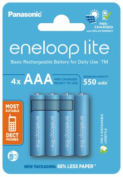 4 x Panasonic Eneloop Lite NEW R03 AAA 550mAh batteries BK-4LCCE/4BE (blister)