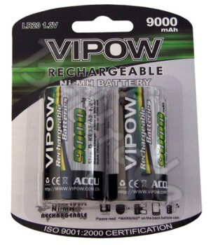 akumulatorki Vipow R20 D Ni-MH 9000mAh
