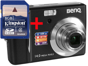 Aparat cyfrowy Benq C1430 czarny + SDHC 8GB Kingston
