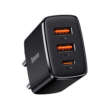 Baseus Compact CCXJ-E01 30W fast wall charger with two USB QC3.0 and USB-C PD 3.0 ports