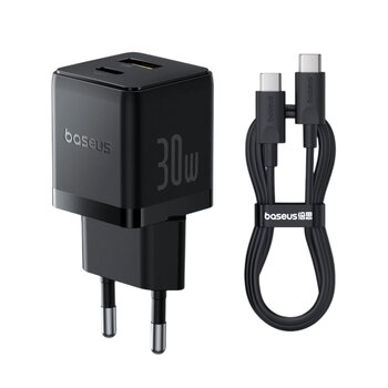 Baseus Palm P1011160A113-01 30W Fast AC Charger with USB + USB-C PD 3.0 PPS + 1m Cable