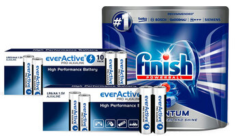 EverActive Pro Alkaline Alkaline Alkaline Batteries 400pcs LR6, 400pcs LR03 + Finish Quantum Max Dishwasher Capsules 100 pcs