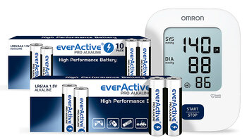 everActive Pro Alkaline Batterien 700 Stück LR6 / AA, 700 % LR03 / AAA + Omron M2 Essential Blutdruckmesser