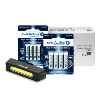 everActive Pro Alkaline batteries 72pcs LR6 / AA, 72pcs LR03 / AAA + everActive BL-150R bicycle light