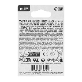 2 x Renata SC CR1025 lithium battery