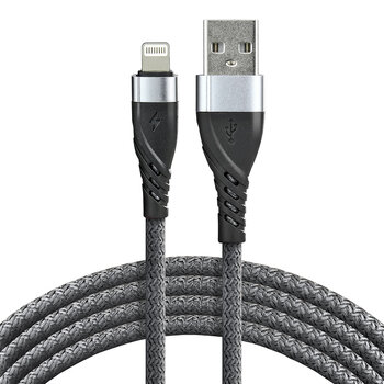 Cable braided USB - Lightning / iPhone everActive CBB-1IG 100cm with support for fast charging up to 2.4A gray