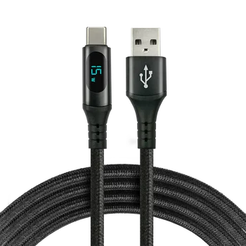 EverActive CBB-1CBL 100cm braided cable USB - USB-C / Type-C LCD cable with support for fast charging up to 3A black