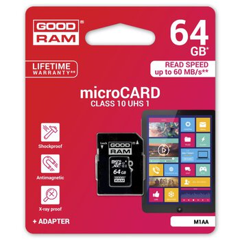 karta pamięci GOODRAM microSDXC 64GB class 10 UHS-I + adapter SD - rozpakowana
