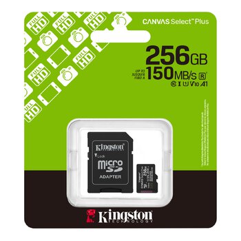 Kingston 256GB Canvas Select Plus 150MB/s UHS-I U1 class 10 V10 A1 microSD Memory Card + adapter