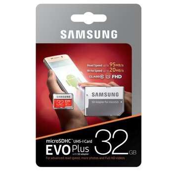 MicroSDHC memory card Samsung EVO PLUS 32GB UHS-I U1 Class 10 20/95MB/s + Adapter for SD