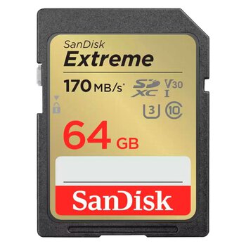 SanDisk 64GB Extreme 170/80MB/s UHS-I U3 V30 SD Memory Card (SDXC)