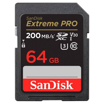 SanDisk 64GB Extreme PRO 200/90MB/s UHS-I U3 V30 SD Memory Card (SDXC)