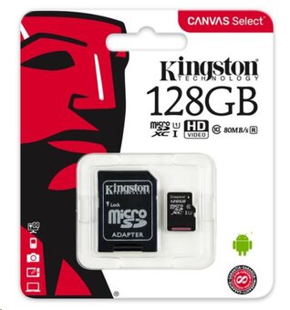 Kingston Canvas Select microSDXC 128GB class 10 UHS-I U1-80MB/s + SD Adapter