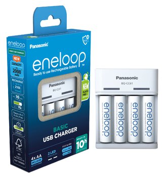 OUTLET Ładowarka akumulatorków Ni-MH Panasonic Eneloop BQ-CC61 USB + 4 x R6/AA Eneloop 2000mAh BK-3MCDE